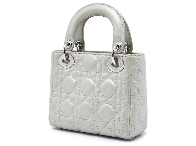 Dior Gray Mini Iridescent Lambskin Cannage Lady Dior - vista 2
