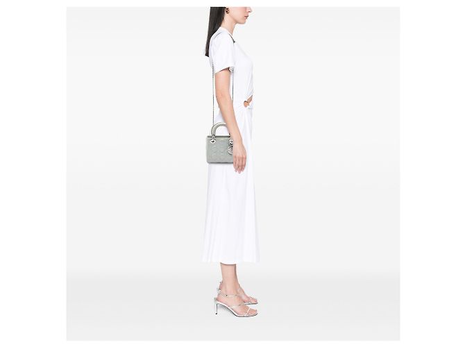 Dior Gray Mini Iridescent Lambskin Cannage Lady Dior - vista 5