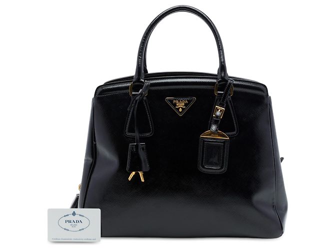 Sac Prada Black Medium Saffiano Vernice Parabole Tote - vue 7