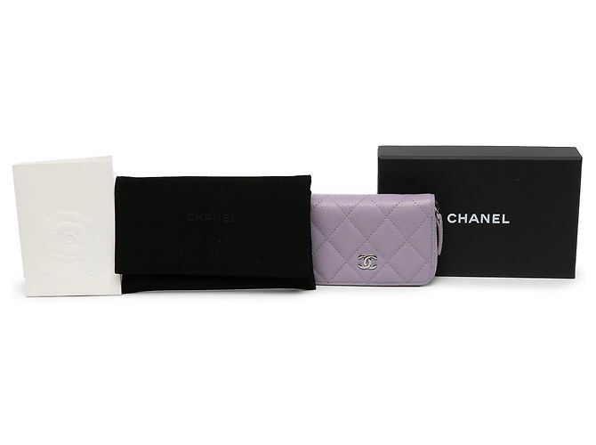 Monedero compacto con cremallera Chanel Purple CC Quilted Caviar - vista 6