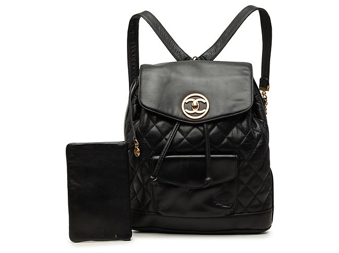 Chanel Large CC gesteppter Lammleder Rucksack schwarz mit Kordelzug - Ansicht 7