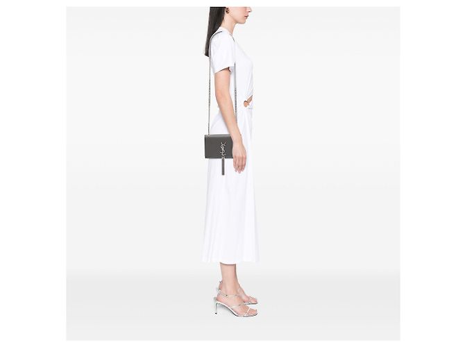 Autre Marque Saint Laurent Gray Small Grain de Poudre Monogram Kate Tassel Crossbody - Ansicht 7