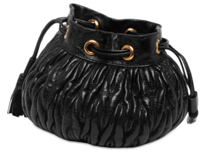 Miu Miu Mini Bucket Bag in Nappa Matelassé Nero - vista 2