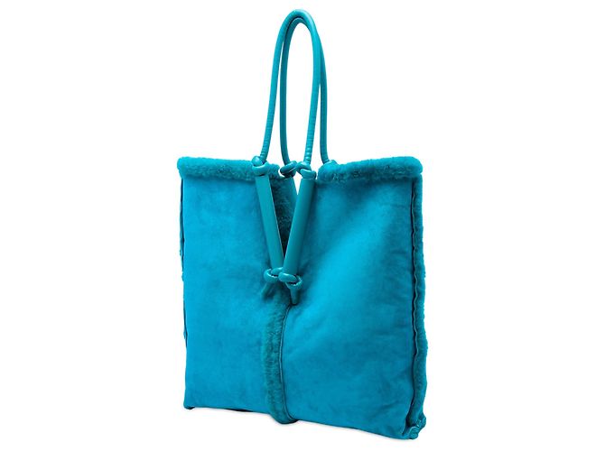 Tote reversibile Bolster in suede blu e shearling Bottega Veneta - vista 2