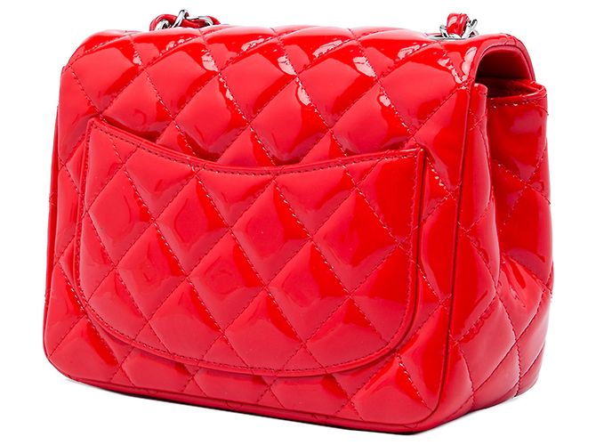 Chanel Red Mini Square Classic Patent Single Flap - Ansicht 2
