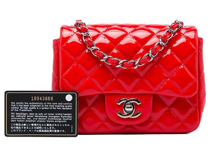 Chanel Red Mini Square Classic Patent Single Flap - Ansicht 6