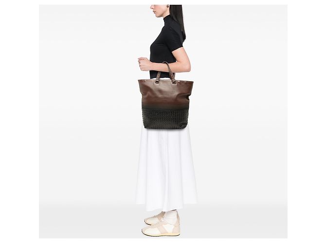 Tote Bottega Veneta in Nappa Intrecciato Bicolore Marrone - vista 6