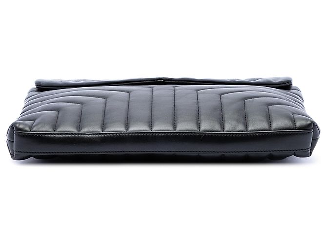 Autre Marque Saint Laurent LouLou Document Clutch aus schwarzem gestepptem Kalbsleder mit Monogramm - Ansicht 3