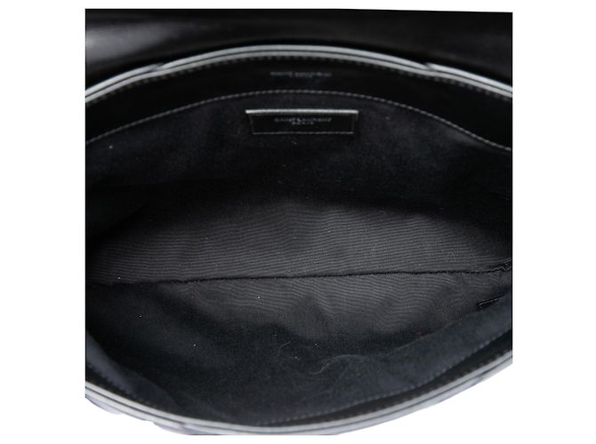Autre Marque Saint Laurent LouLou Document Clutch aus schwarzem gestepptem Kalbsleder mit Monogramm - Ansicht 4