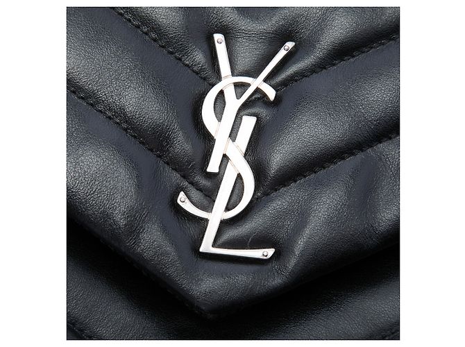 Autre Marque Saint Laurent LouLou Document Clutch aus schwarzem gestepptem Kalbsleder mit Monogramm - Ansicht 5