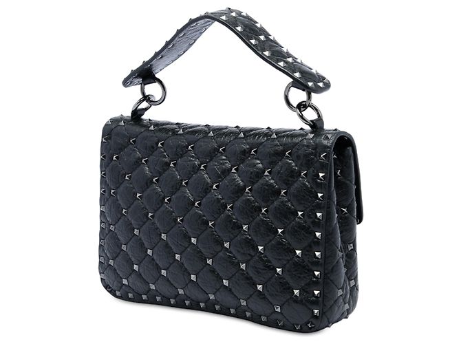 Borsa Satchel Valentino Rockstud Spike in Nappa stropicciata nera Medium - vista 2
