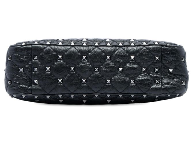 Borsa Satchel Valentino Rockstud Spike in Nappa stropicciata nera Medium - vista 3