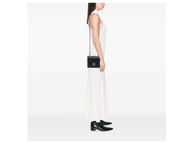 Chanel Black Small Chevron Calfskin Envelope Flap - vista 6