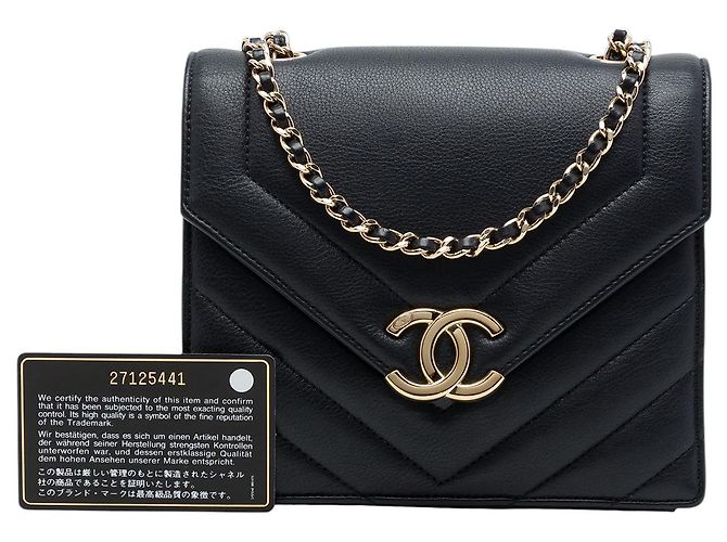 Chanel Black Small Chevron Calfskin Envelope Flap - vista 7