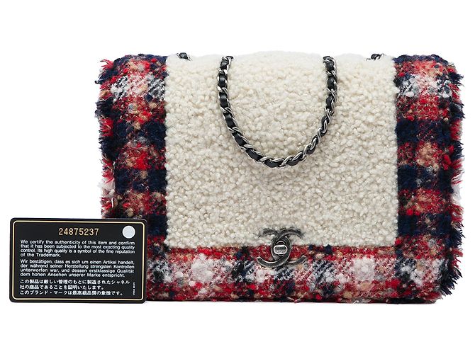 Chanel White CC Tweed and Shearling Single Flap - vue 6