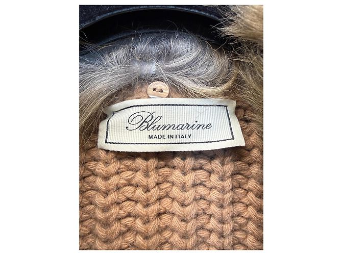Blumarine Cardigã marrom em lã e cashmere com gola de pele - vista 4