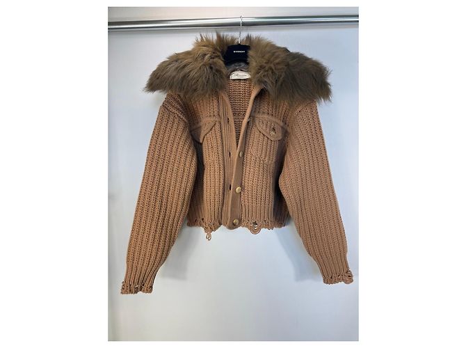 Blumarine Cardigã marrom em lã e cashmere com gola de pele - vista 5
