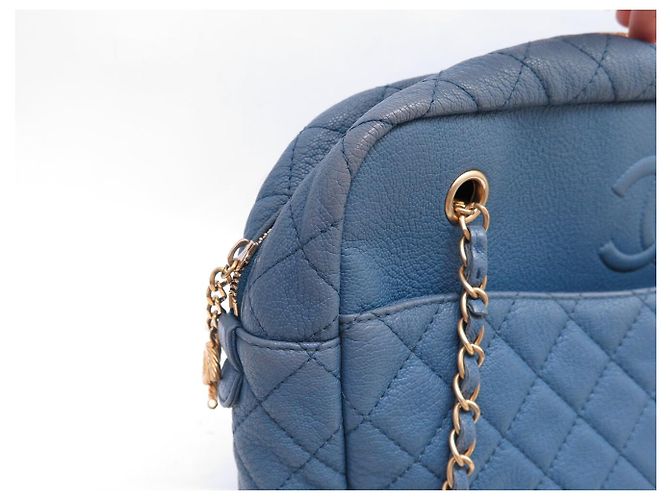 BORSA A MANO CHANEL CAMERA GM LOGO CC IN PELLE CAVIAR GRANA BLEU - vista 20