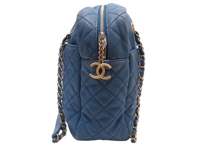 BORSA A MANO CHANEL CAMERA GM LOGO CC IN PELLE CAVIAR GRANA BLEU - vista 3