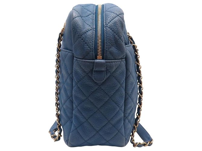 BORSA A MANO CHANEL CAMERA GM LOGO CC IN PELLE CAVIAR GRANA BLEU - vista 4