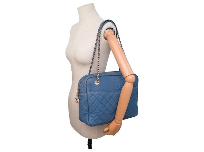 BORSA A MANO CHANEL CAMERA GM LOGO CC IN PELLE CAVIAR GRANA BLEU - vista 8