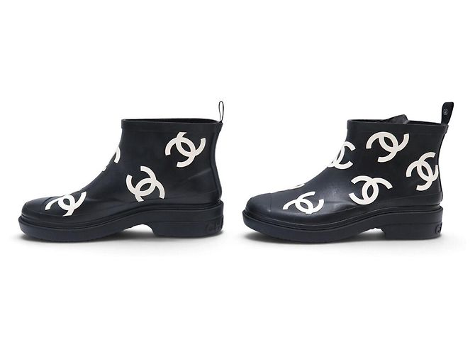 NEW CHANEL SHORT RAIN BOOTS G45076 MULTI LOGO CC 38 - view 2