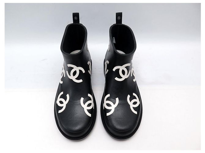 NEW CHANEL SHORT RAIN BOOTS G45076 MULTI LOGO CC 38 - view 9