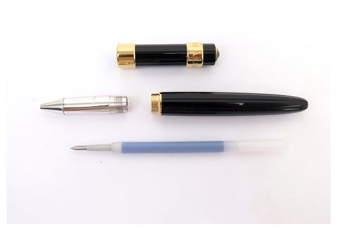 CHAUMET KUGELSCHREIBER SCHWARZER LACK CABOCHON UND GOLDFARBENES METALL ROLLERBALL BALLPOINT PEN - Ansicht 7