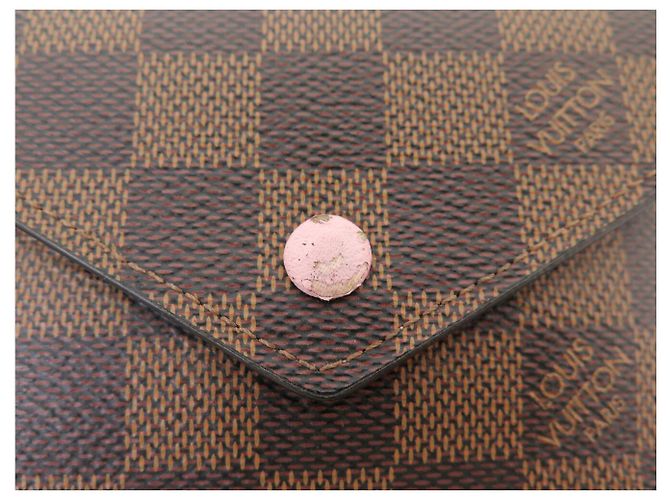 PORTAFOGLIO LOUIS VUITTON VICTORINE TOILE DAMIER EBENE E PELLE ROSA - vista 13