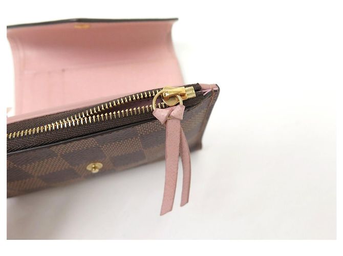 PORTAFOGLIO LOUIS VUITTON VICTORINE TOILE DAMIER EBENE E PELLE ROSA - vista 9
