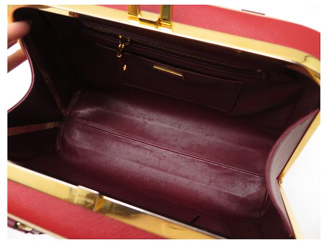 PRADA PYRAMID FRAME BL0808 HANDTASCHE AUS ROTEM BICOLOR SAFFIANO-LEDER BAG - Ansicht 10
