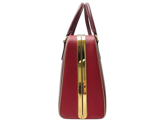 PRADA PYRAMID FRAME BL0808 HANDTASCHE AUS ROTEM BICOLOR SAFFIANO-LEDER BAG - Ansicht 4