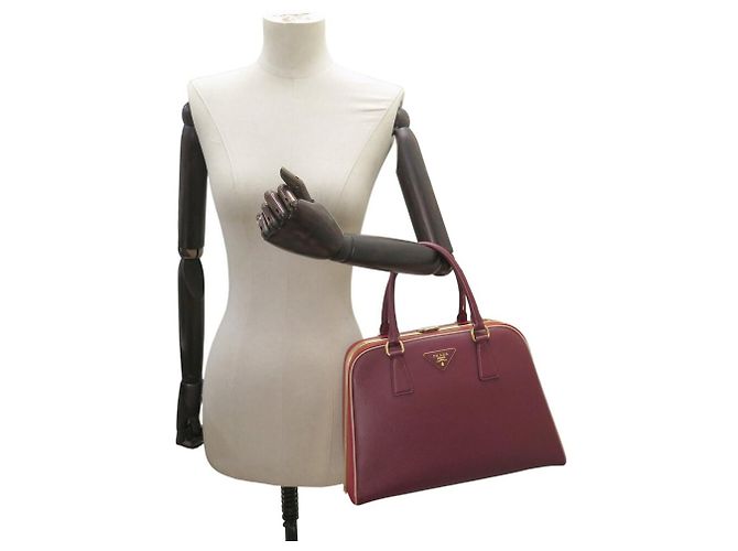 PRADA PYRAMID FRAME BL0808 HANDTASCHE AUS ROTEM BICOLOR SAFFIANO-LEDER BAG - Ansicht 7