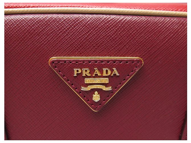 PRADA PYRAMID FRAME BL0808 HANDTASCHE AUS ROTEM BICOLOR SAFFIANO-LEDER BAG - Ansicht 8