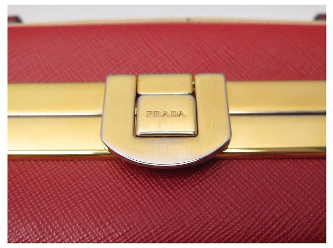 PRADA PYRAMID FRAME BL0808 HANDTASCHE AUS ROTEM BICOLOR SAFFIANO-LEDER BAG - Ansicht 9