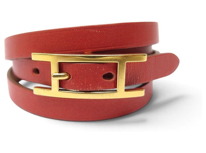 Hermès BRACCIALE HERMES BEHAPI CUIR SWIFT ROUGE BRIQUE & GOLD REVERSIBLE QUADRUPLE TOUR - vista 2