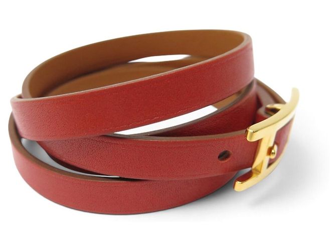 Hermès BRACCIALE HERMES BEHAPI CUIR SWIFT ROUGE BRIQUE & GOLD REVERSIBLE QUADRUPLE TOUR - vista 3