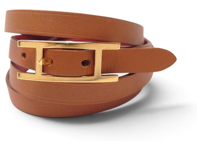 Hermès BRACCIALE HERMES BEHAPI CUIR SWIFT ROUGE BRIQUE & GOLD REVERSIBLE QUADRUPLE TOUR - vista 4