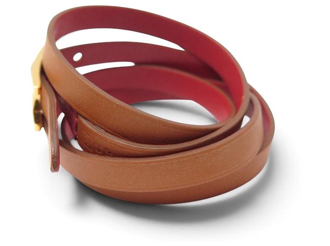 Hermès BRACCIALE HERMES BEHAPI CUIR SWIFT ROUGE BRIQUE & GOLD REVERSIBLE QUADRUPLE TOUR - vista 5