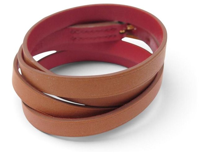 Hermès BRACCIALE HERMES BEHAPI CUIR SWIFT ROUGE BRIQUE & GOLD REVERSIBLE QUADRUPLE TOUR - vista 6
