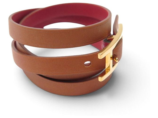 Hermès BRACCIALE HERMES BEHAPI CUIR SWIFT ROUGE BRIQUE & GOLD REVERSIBLE QUADRUPLE TOUR - vista 7