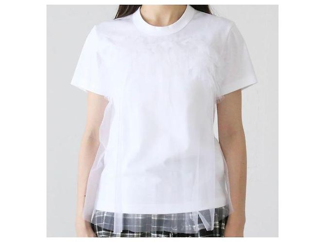 Comme Des Garcons Comme des Garçons Baumwoll-T-Shirt mit Tüll-Overlay - Weiß - Ansicht 8