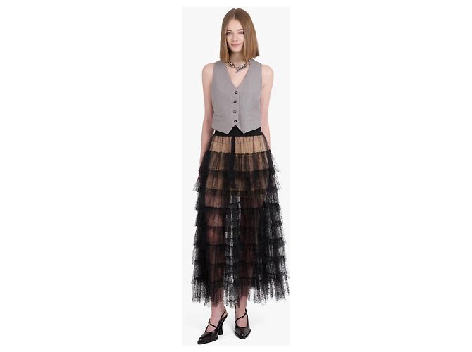 Autre Marque Uma Wang Gonna in tulle a balze in pizzo nero - vista 5