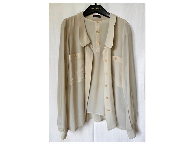 Giorgio Armani Beige Seidenbluse Peter-Pan-Kragen - Ansicht 3