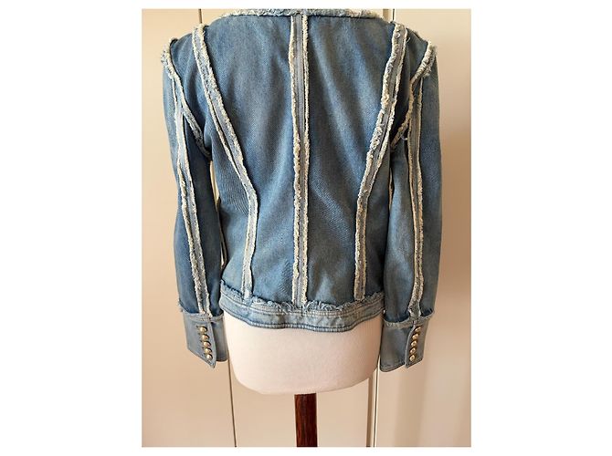 Balmain Fringed Denim Jacket with Gold Buttons - view 2