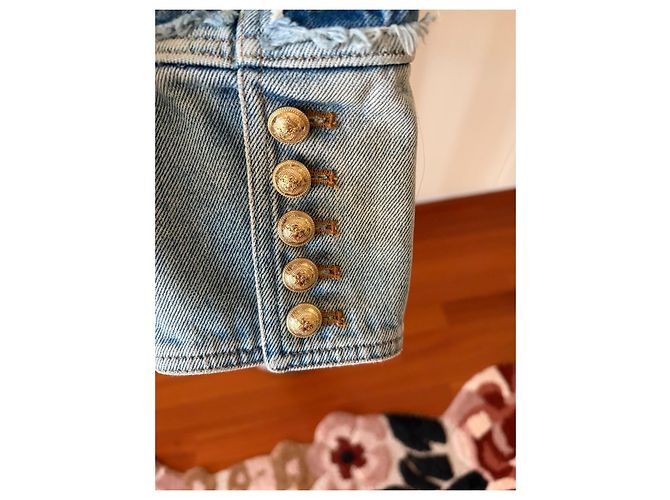 Balmain Fringed Denim Jacket with Gold Buttons - view 3