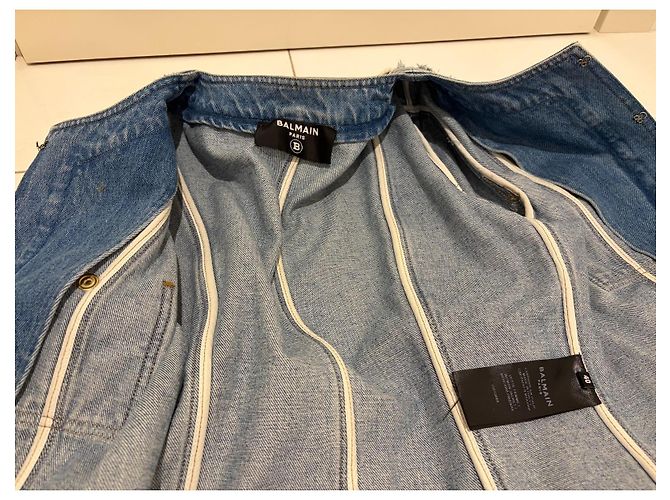 Balmain Fringed Denim Jacket with Gold Buttons - view 4