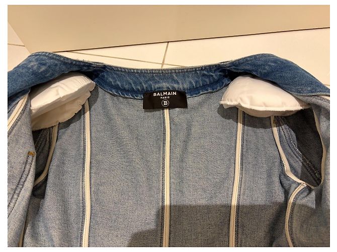 Balmain Fringed Denim Jacket with Gold Buttons - view 5