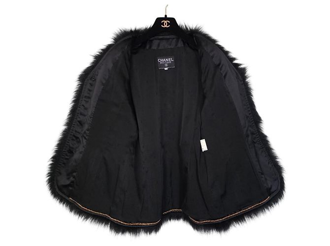 Chanel Schwarze Wolljacke mit Pelzbesatz - Ansicht 2