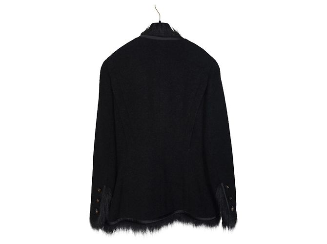 Chanel Schwarze Wolljacke mit Pelzbesatz - Ansicht 6
